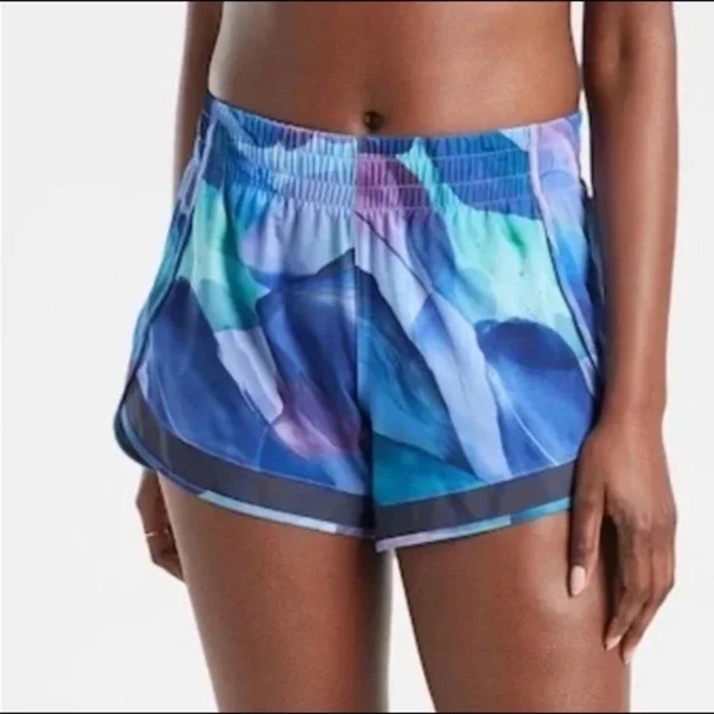 Athleta Awesome Pattern Racer Run Mid Rise Athletic Shorts Nwot